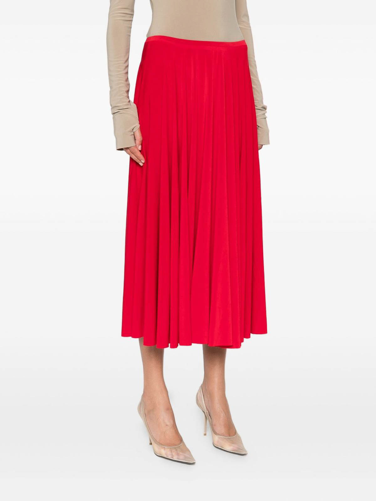 Norma Kamali Pleated Midi Skirt In Red