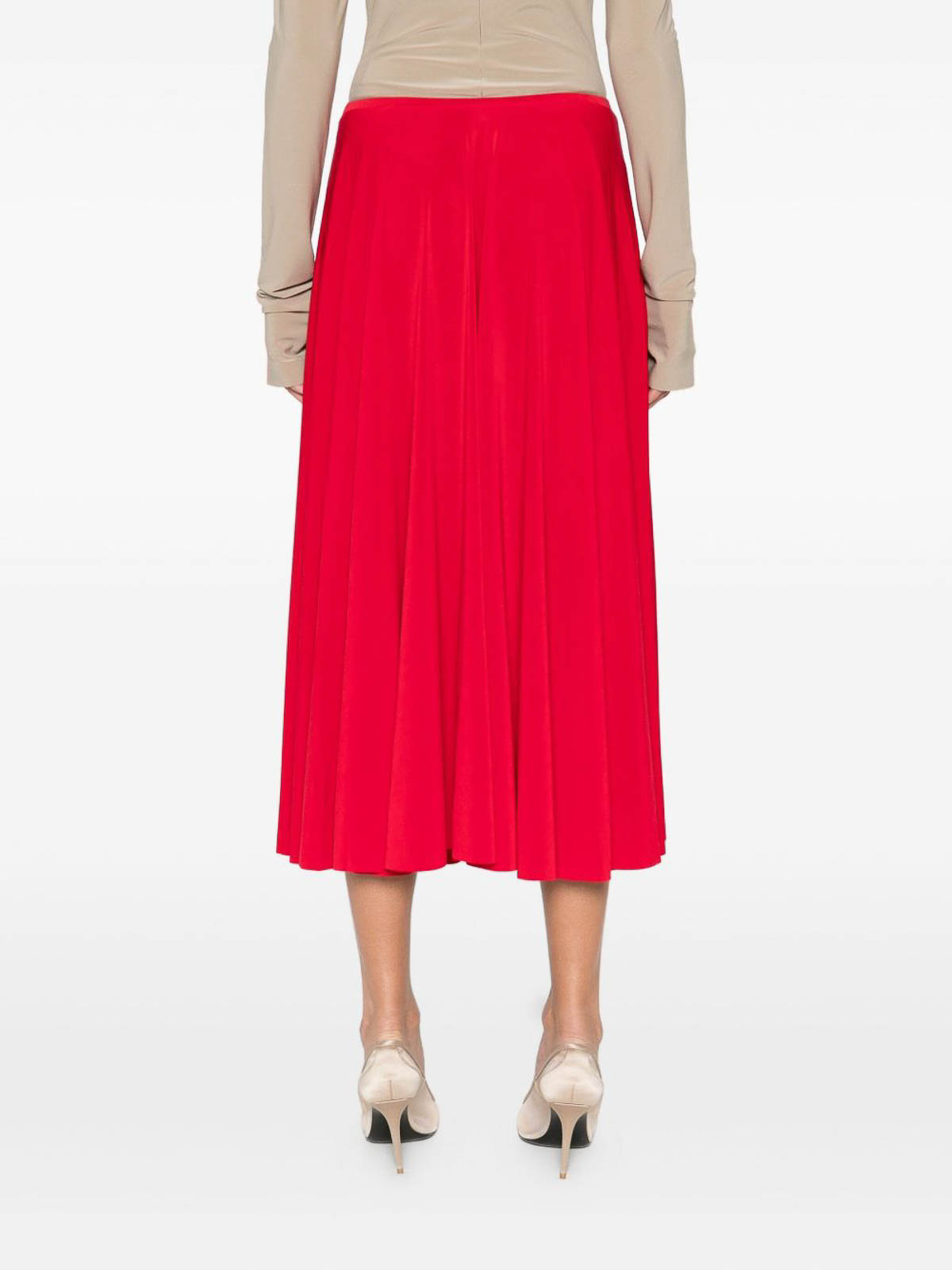 Norma Kamali Pleated Midi Skirt In Red