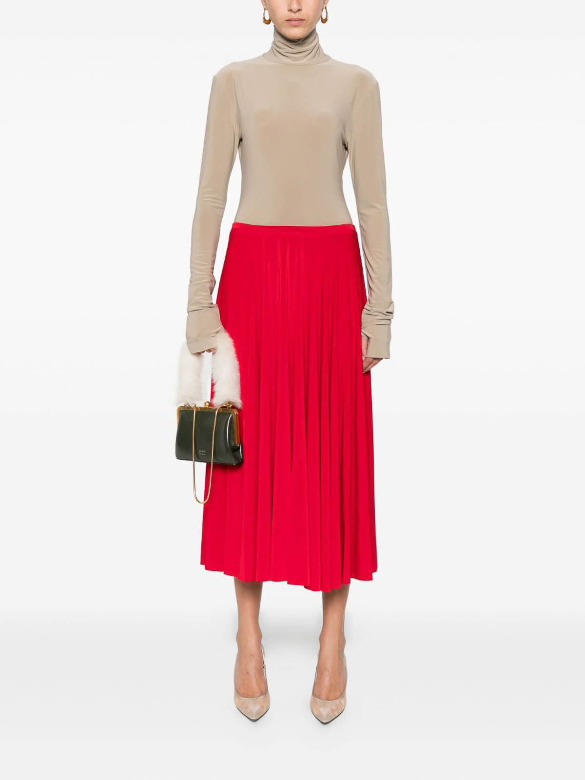 Norma Kamali Pleated Midi Skirt In Red