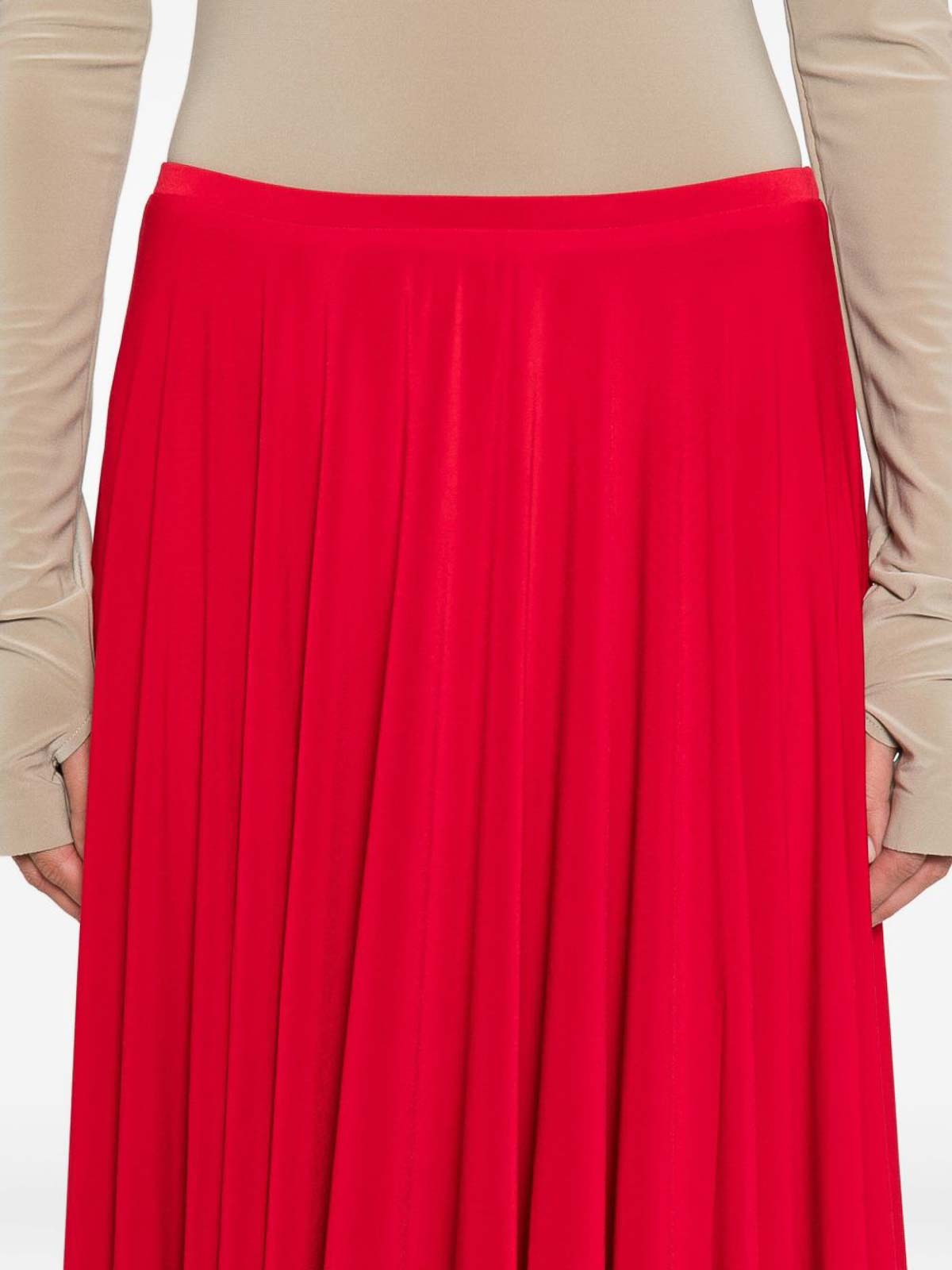 Norma Kamali Pleated Midi Skirt In Red
