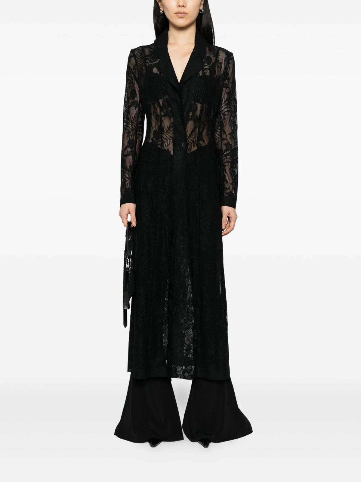 Norma Kamali Lace Long Coat In Black
