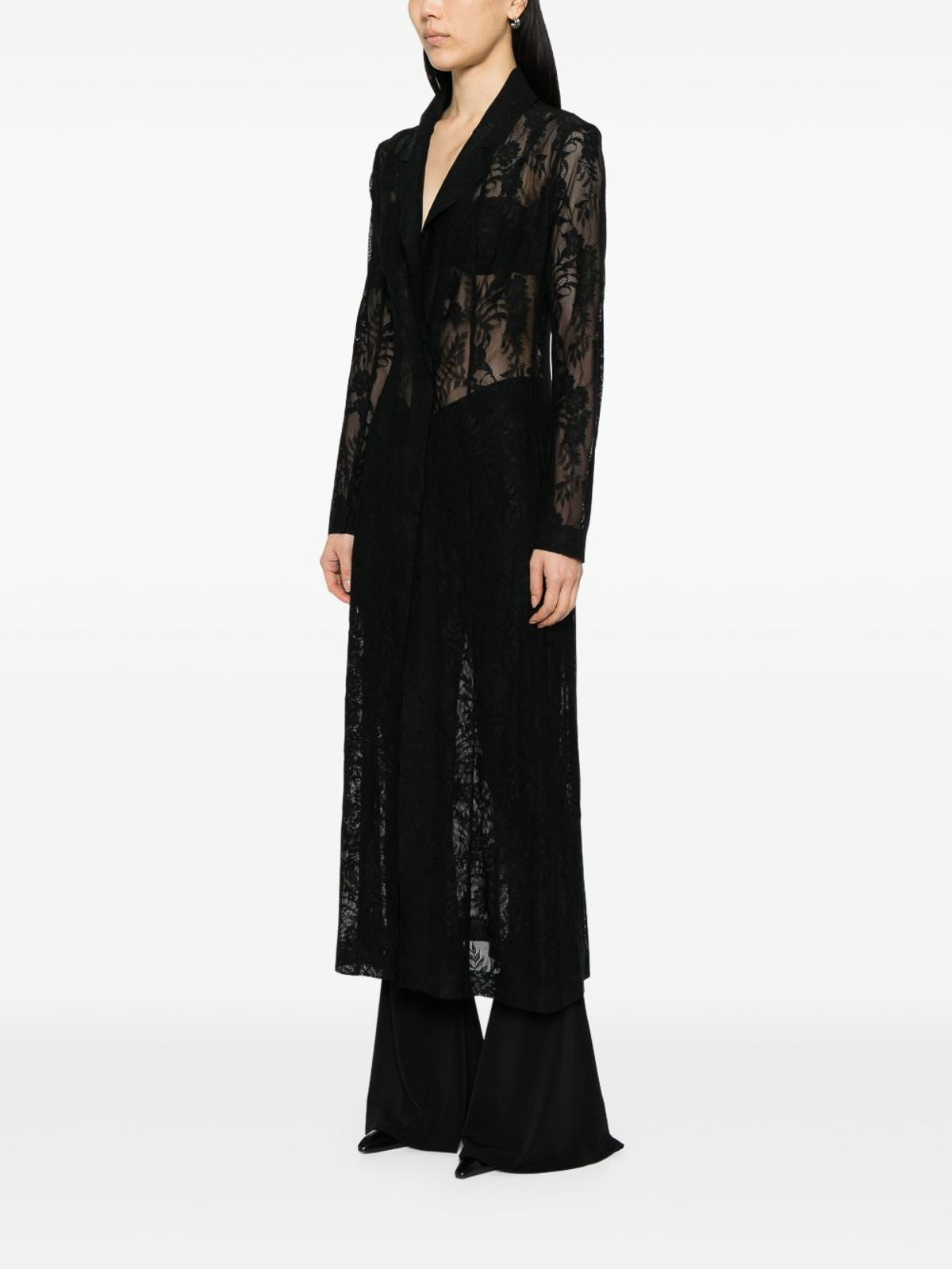 Norma Kamali Lace Long Coat In Black