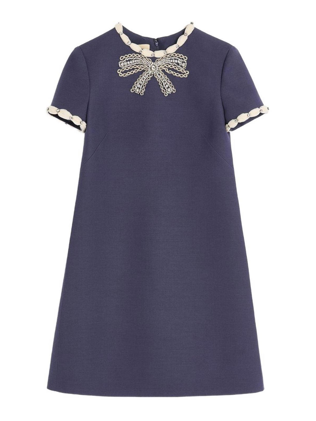 Valentino Wool And Silk Embroidered Dress In Blue