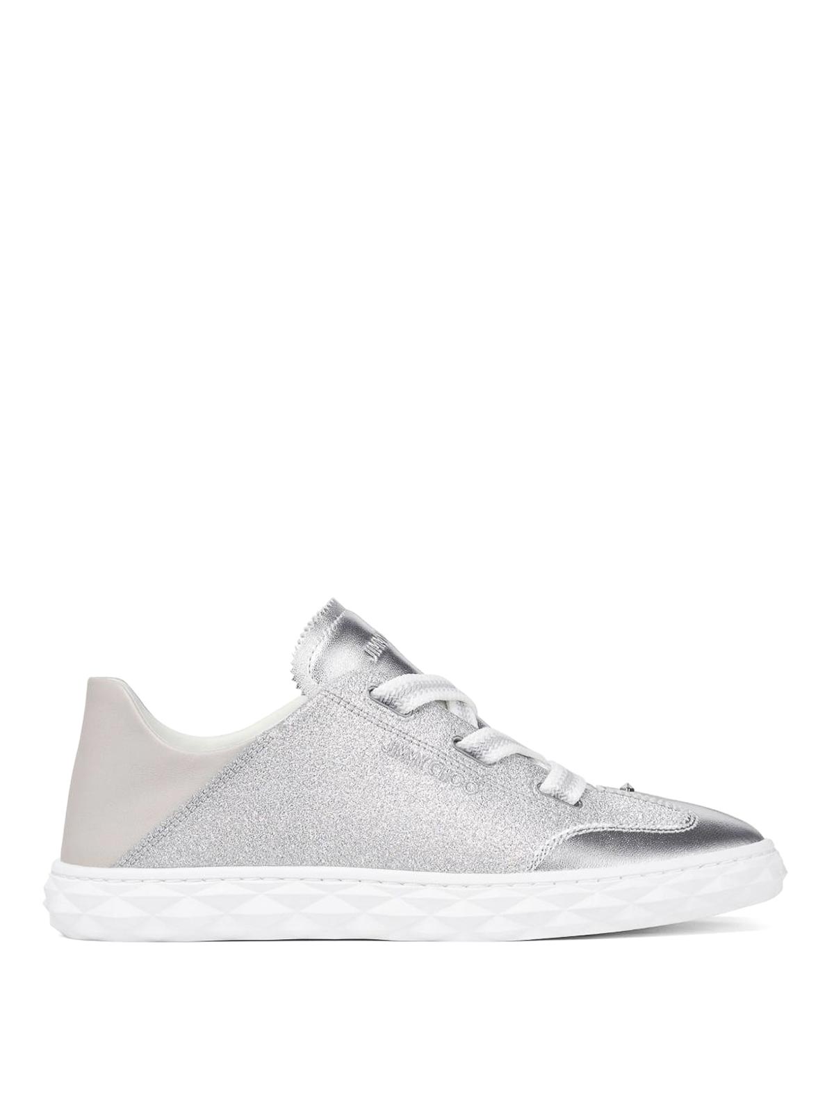 Jimmy Choo Diamond Light Leather Sneakers In Silver