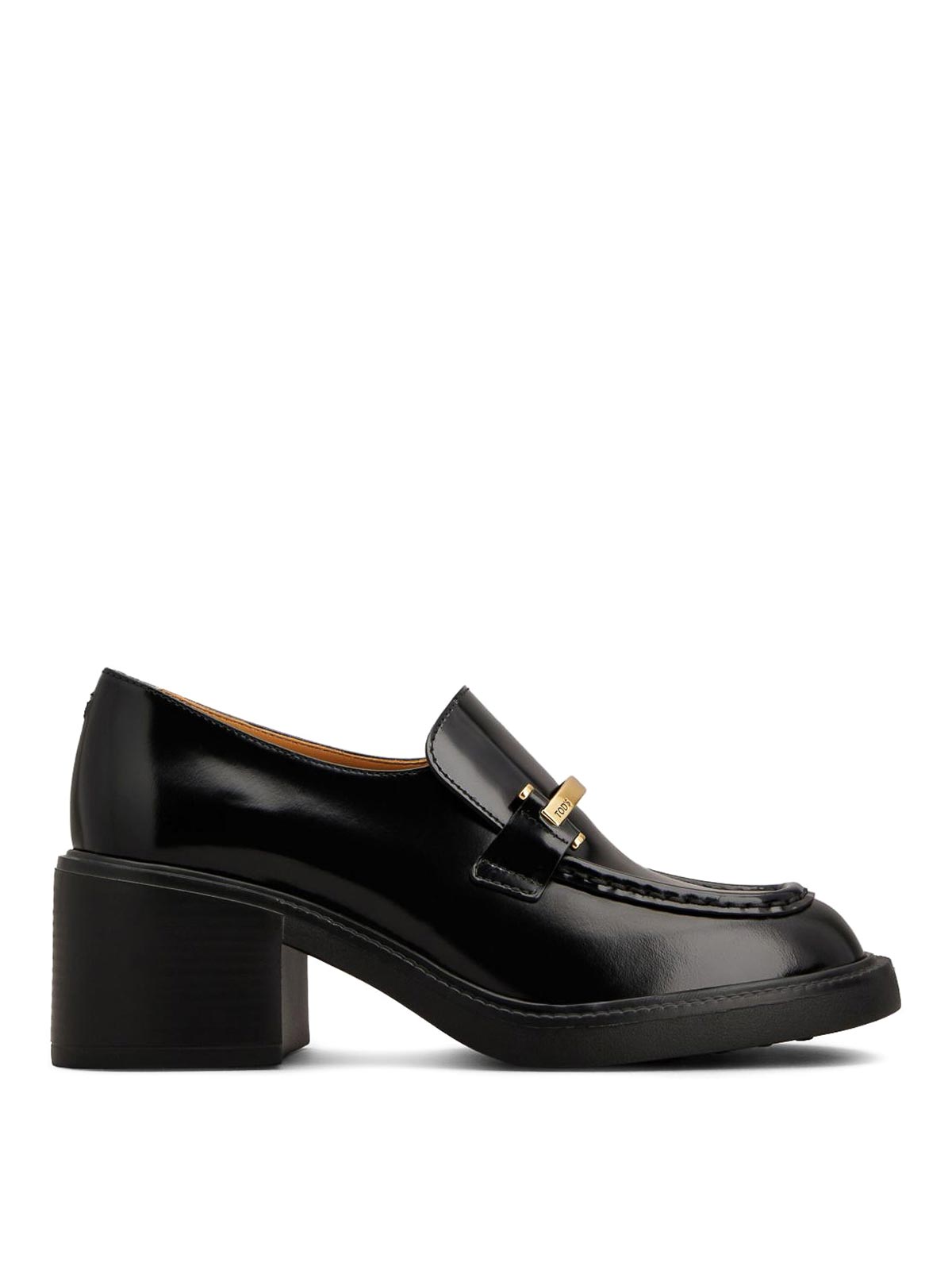 Tod's Block Heel Round Toe Loafers With Hardware In Black