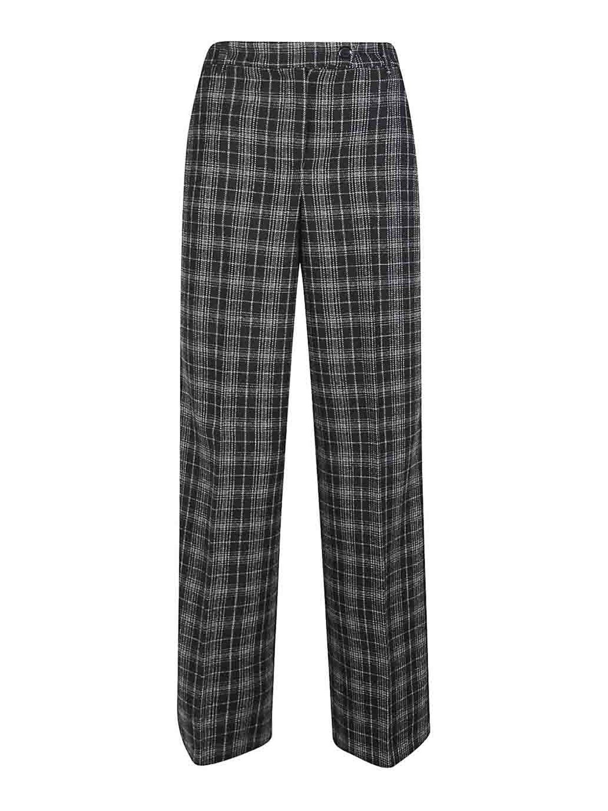 Pinko Wide Checked Trousers In Gray