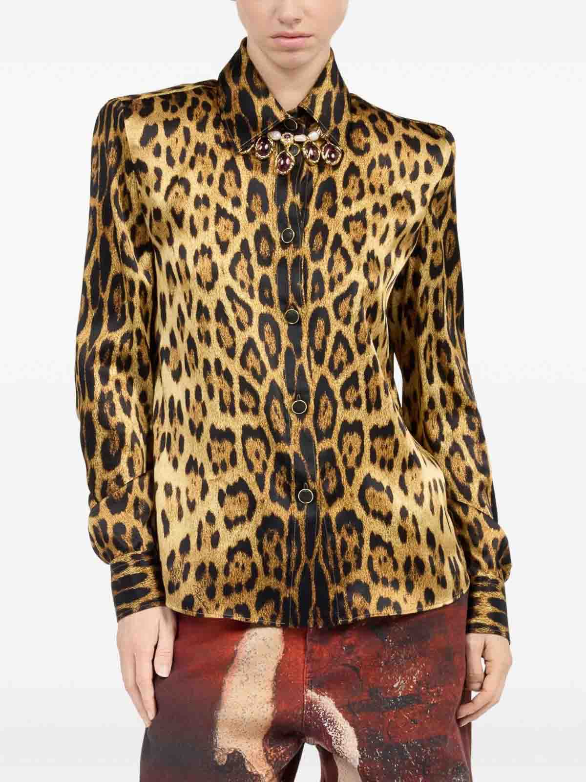 Roberto Cavalli Silk Shirt With Jaguar Skin Print In Animal Print