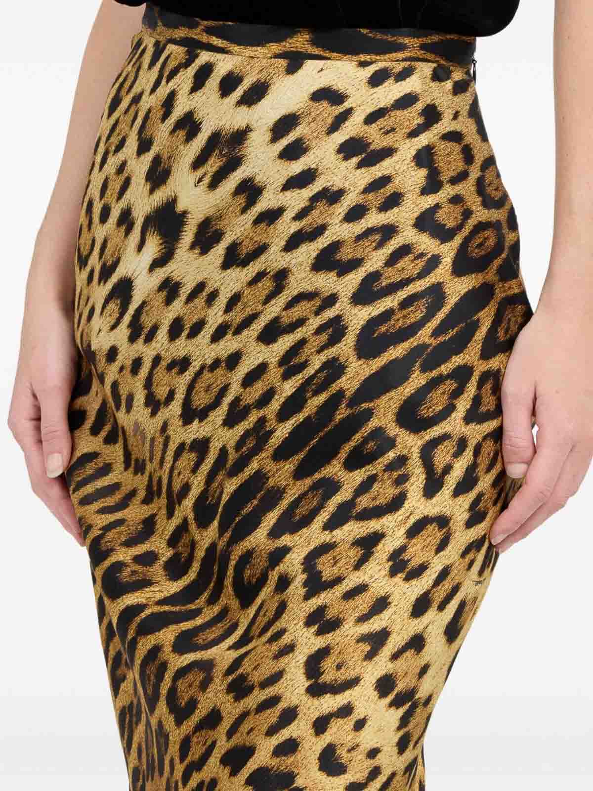 Roberto Cavalli Silk Skirt With Jaguar Skin Print In Animal Print