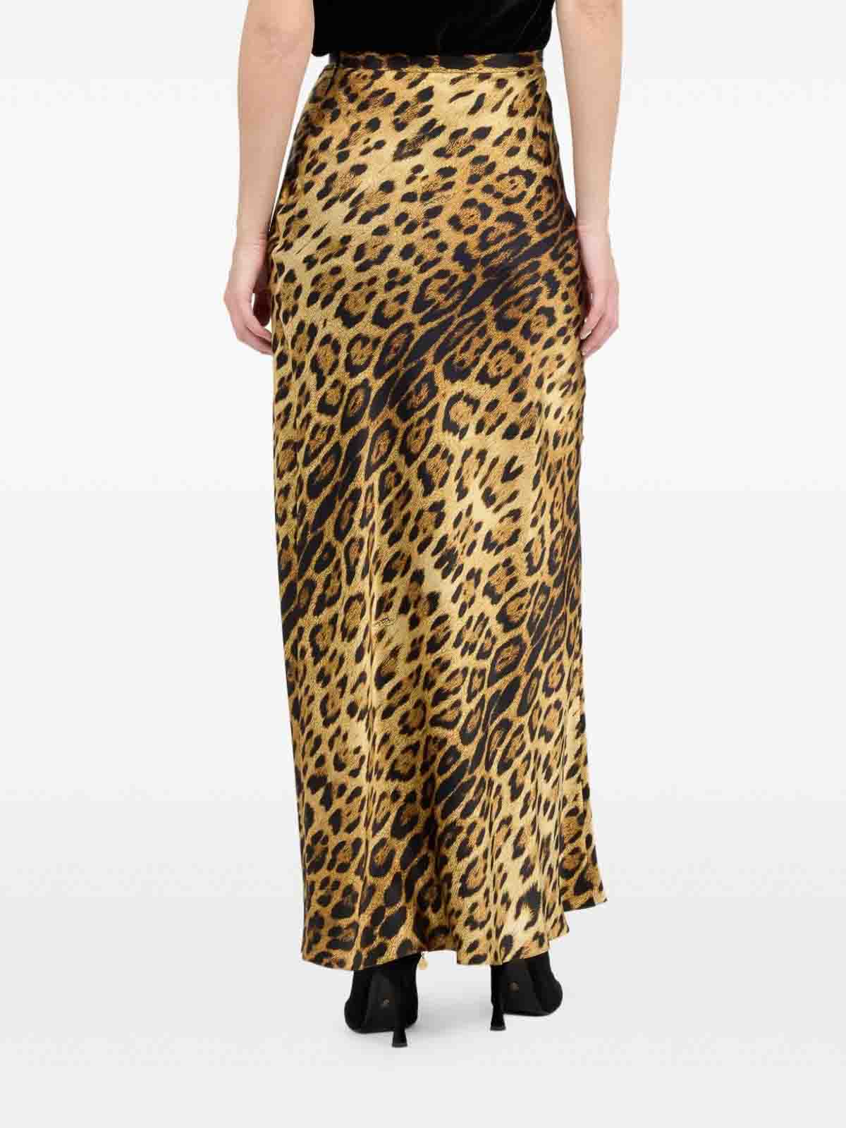 Roberto Cavalli Silk Skirt With Jaguar Skin Print In Animal Print