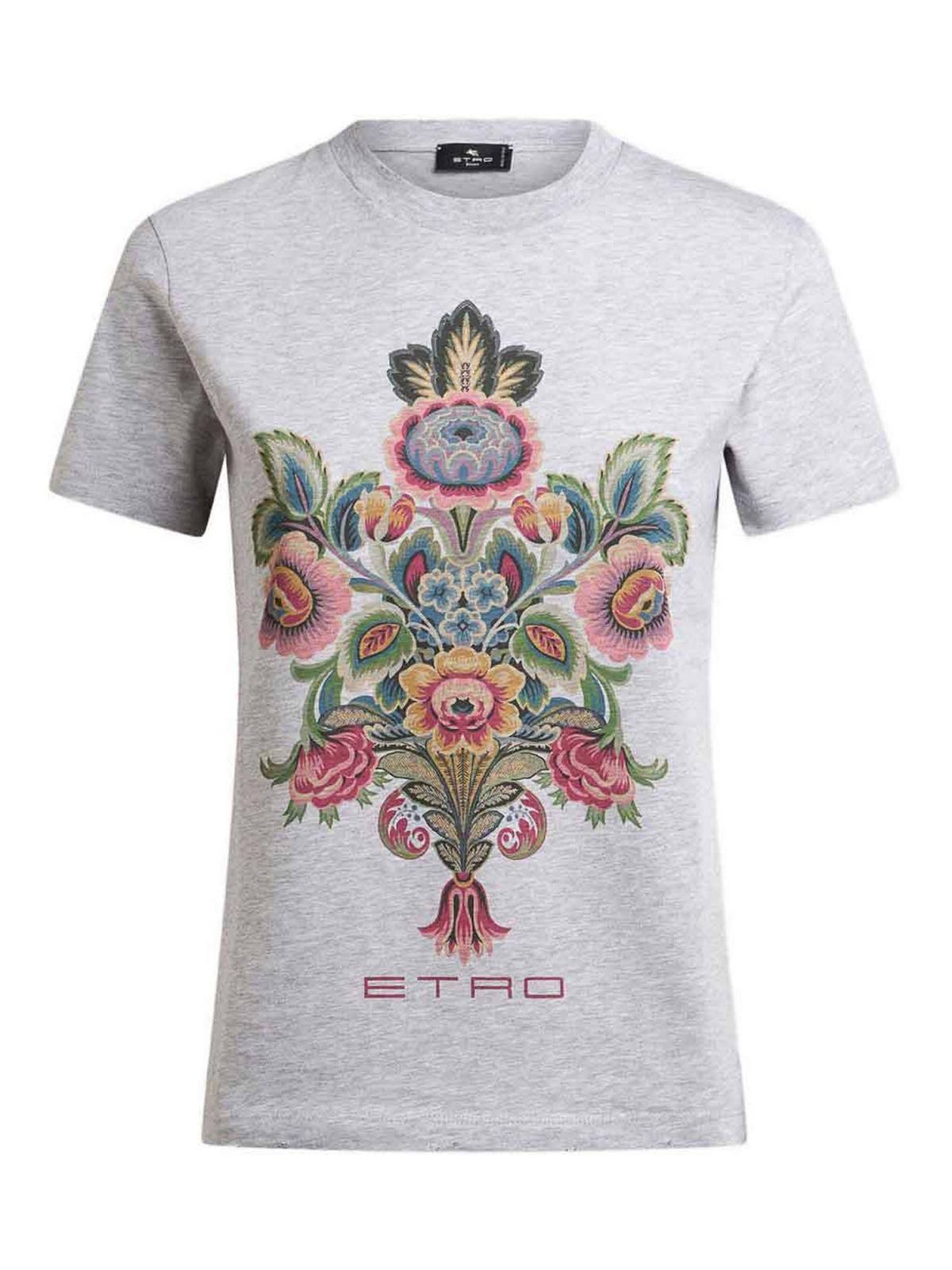 Etro Cotton T-shirt With Placed Print In Gray