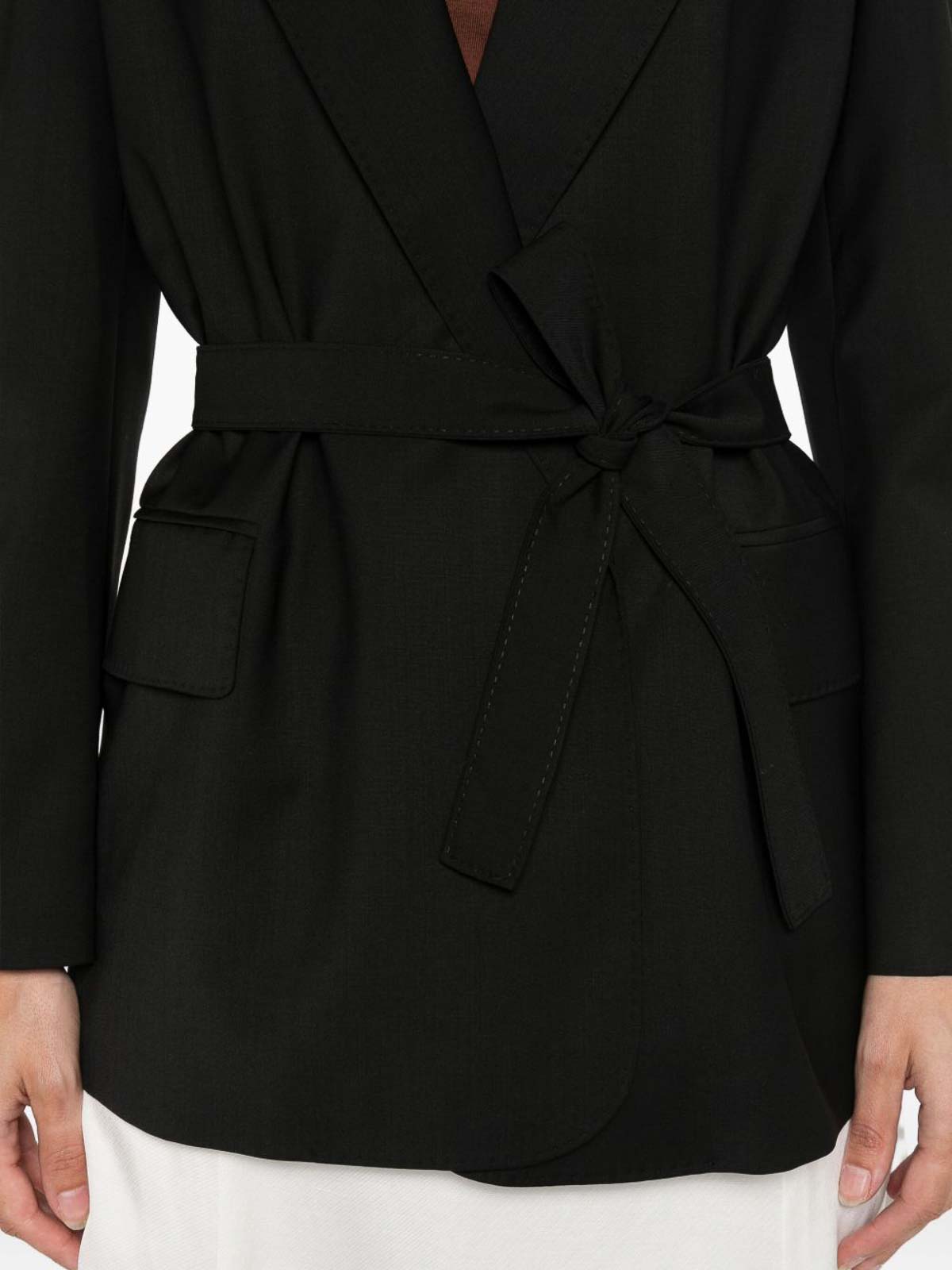 Max Mara Belted Jacket With Flap Pockets And Lapels In Black