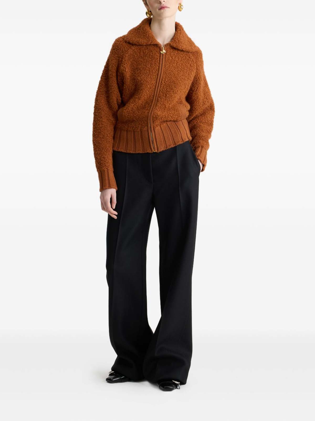 Patou Boucl Bomber Jacket In Wool And Alpaca Blend In Orange