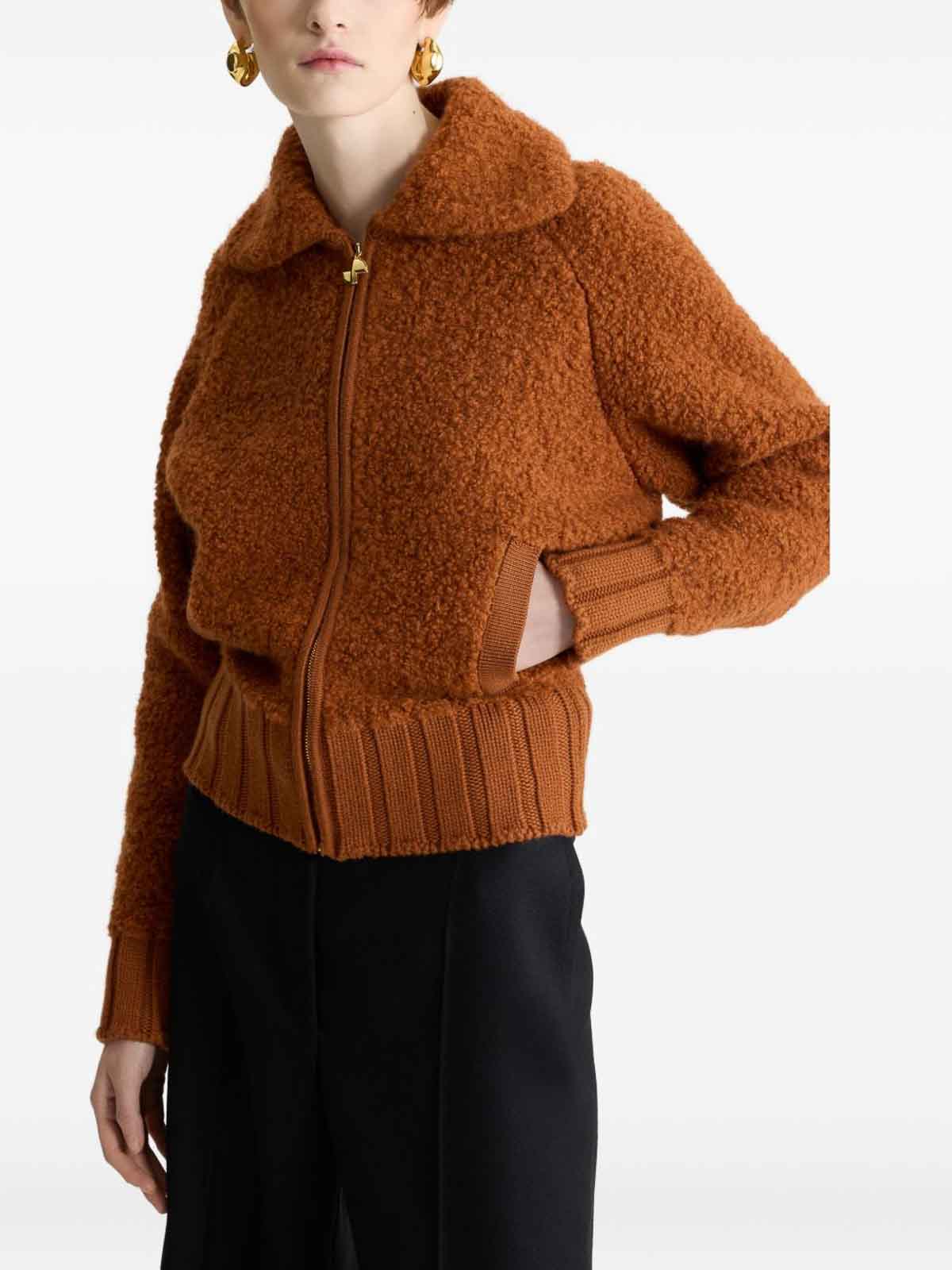 Patou Boucl Bomber Jacket In Wool And Alpaca Blend In Orange