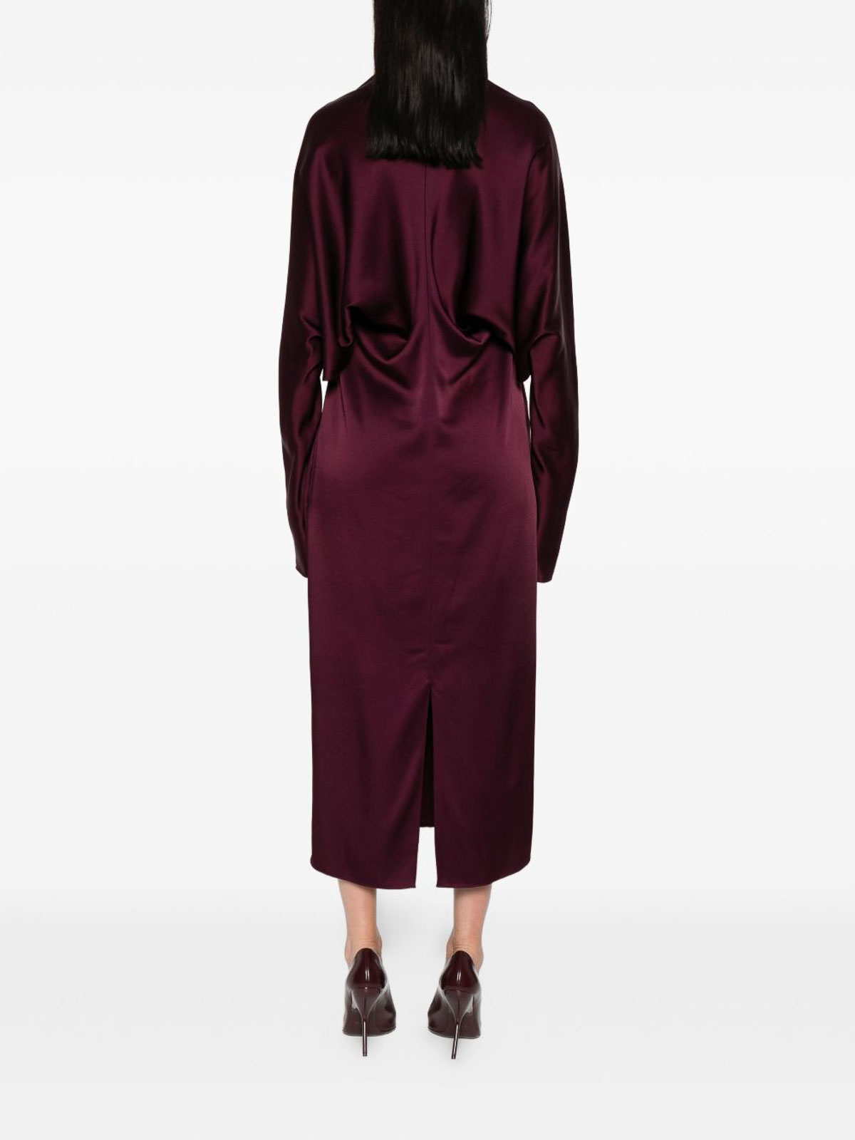 Stella Mccartney Cape-sleeve Cut-out Satin Midi Dress In Burgundy