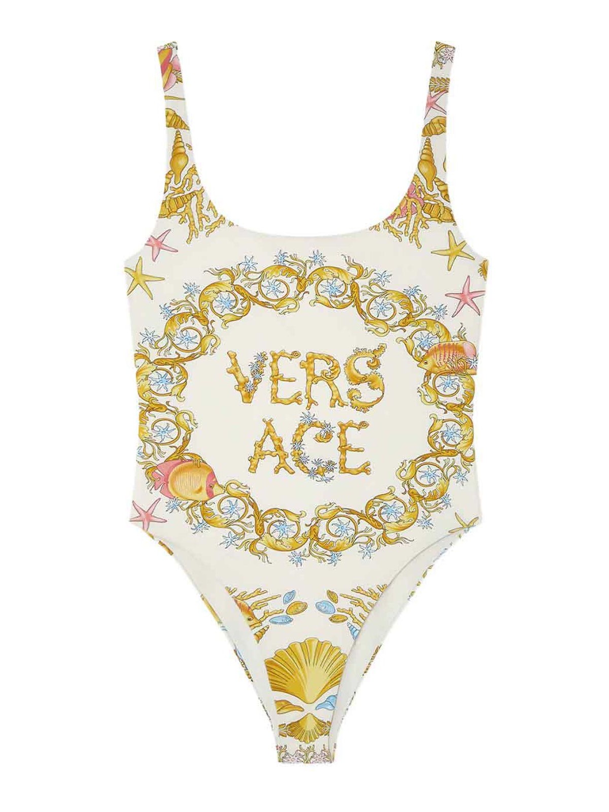 Versace Underwater Barocco Print One-piece Swimsuit In Multi