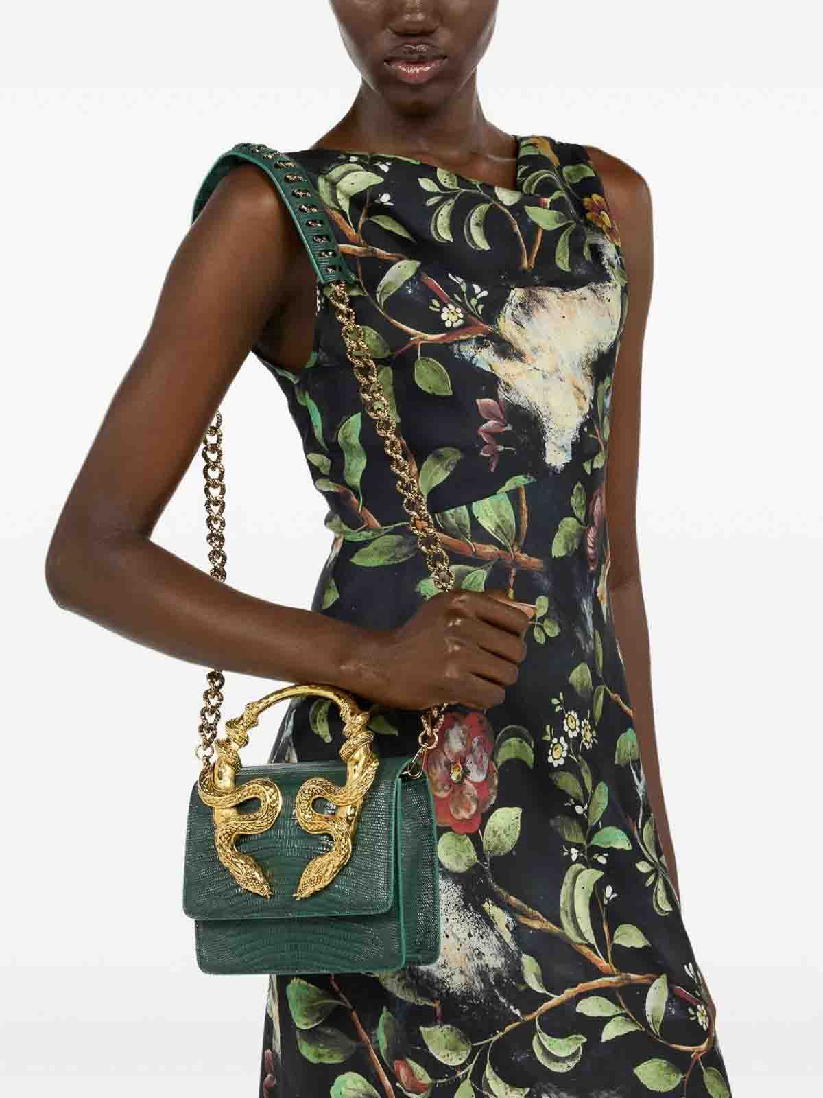 Roberto Cavalli Green Bag With Snakes In Green