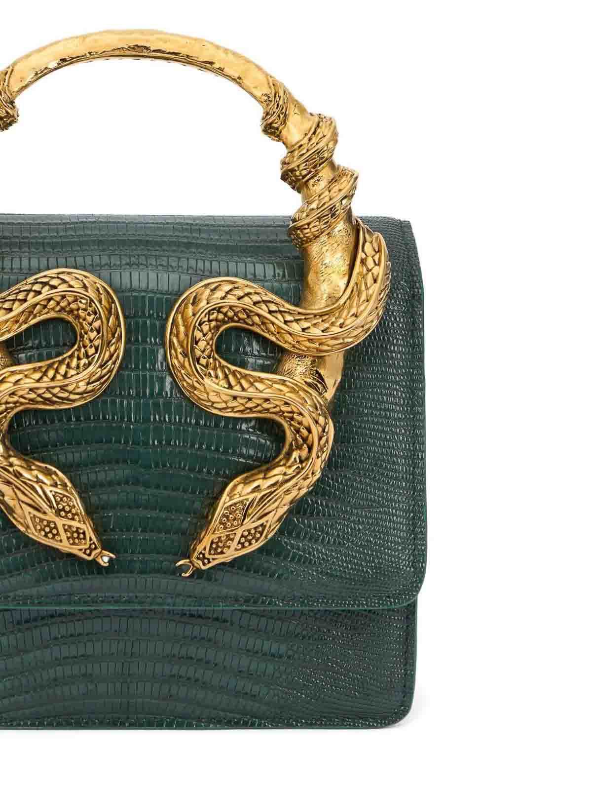 Roberto Cavalli Green Bag With Snakes In Green