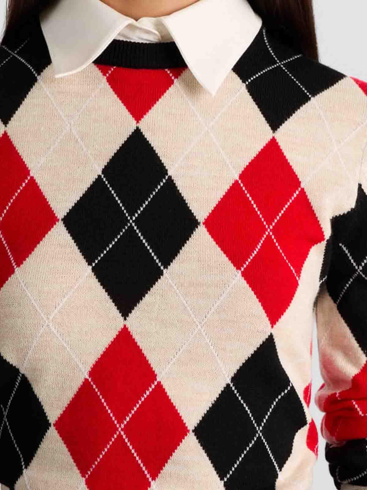 Alice And Olivia Carolann Collared Argyle Sweater In Multi