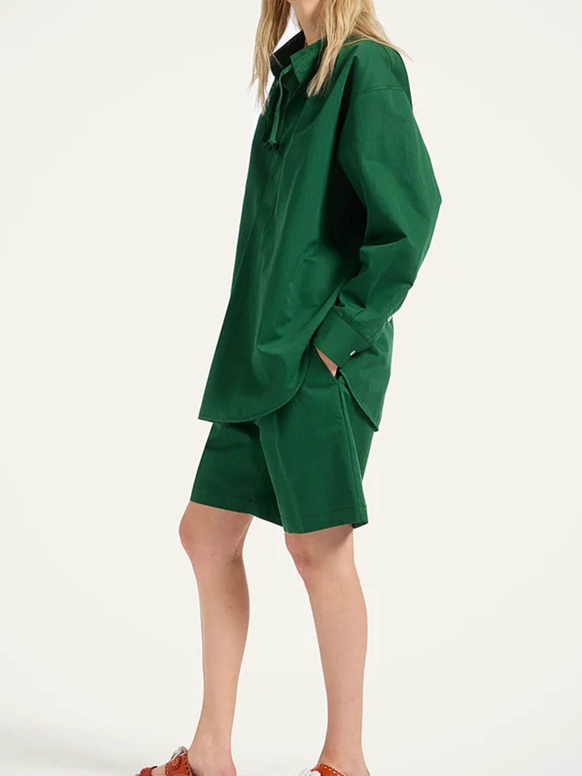 La Doublej Oversized Cotton Linen Shirt In Green