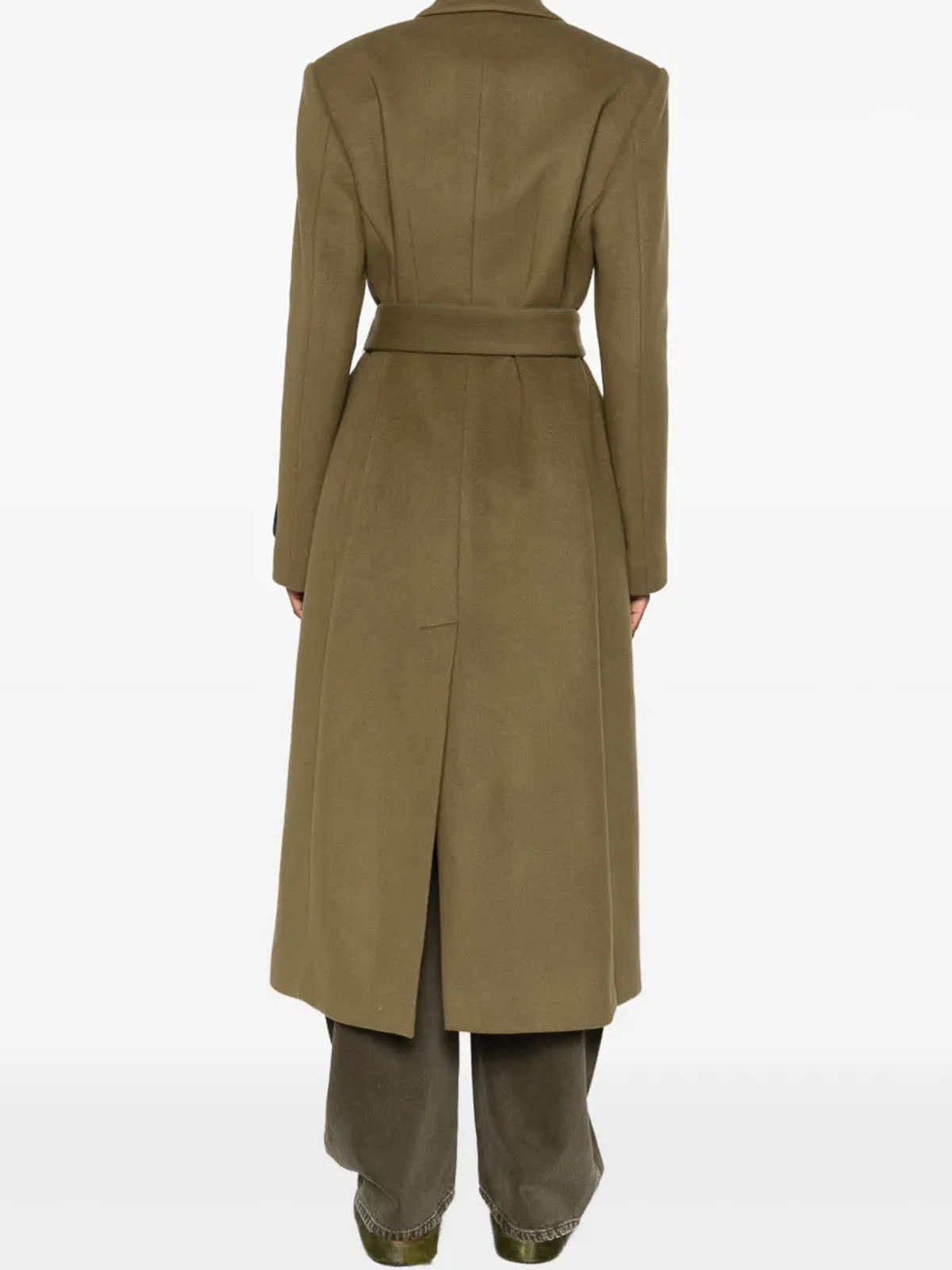 Msgm Double-breasted Coat With Belt In Green