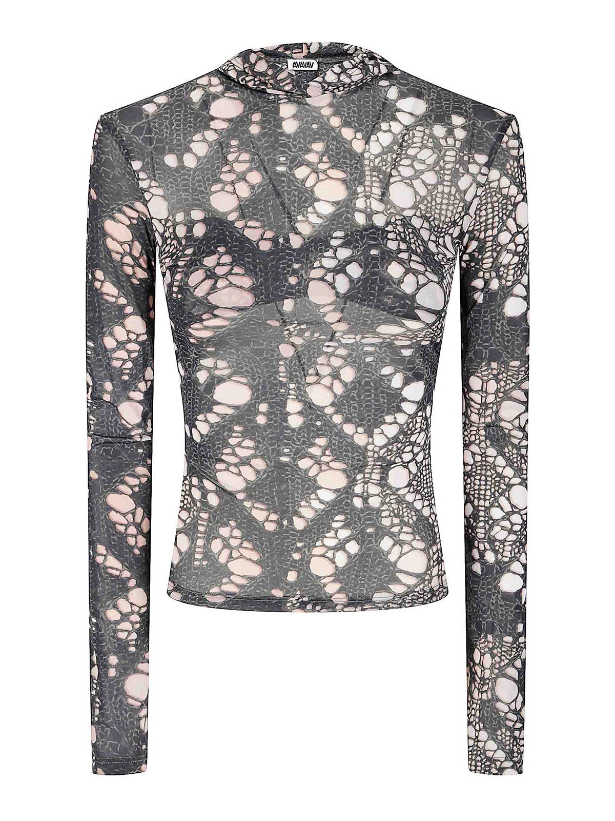 Avavav Hooded Top Printed Distressed Knit In Black