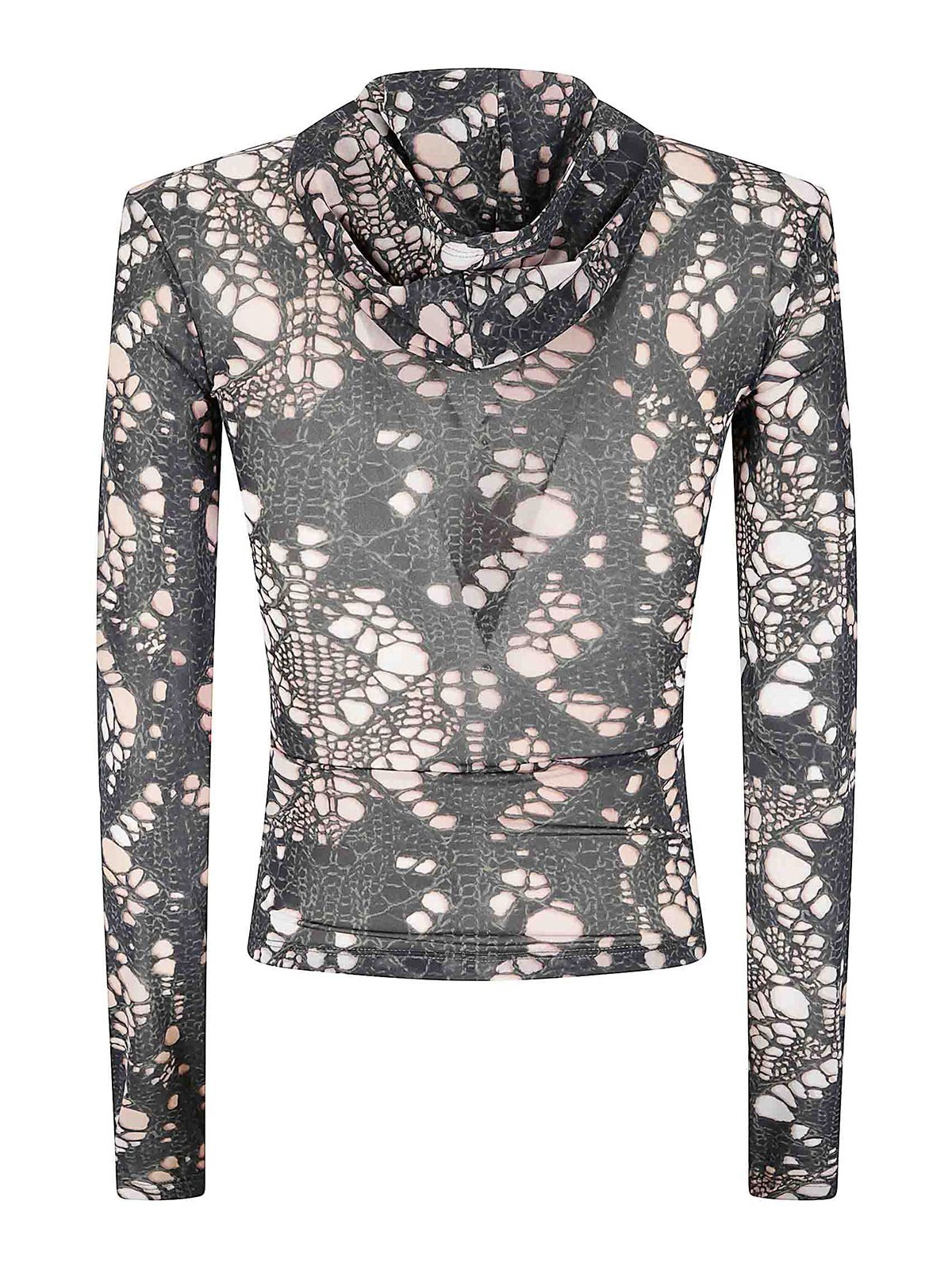 Avavav Hooded Top Printed Distressed Knit In Black