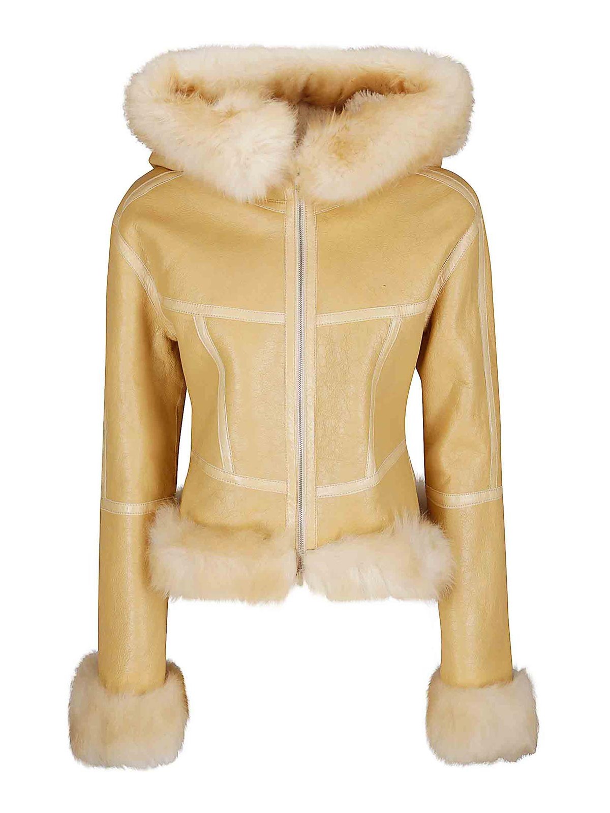 Knwls Hooded Shearling Jacket In Yellow