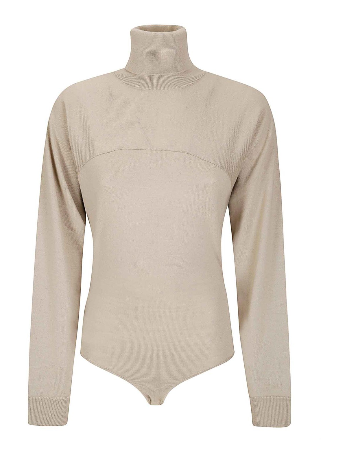 Mm6 Maison Margiela Form-fitting Body Garment In Soft Wool Blend In Neutral