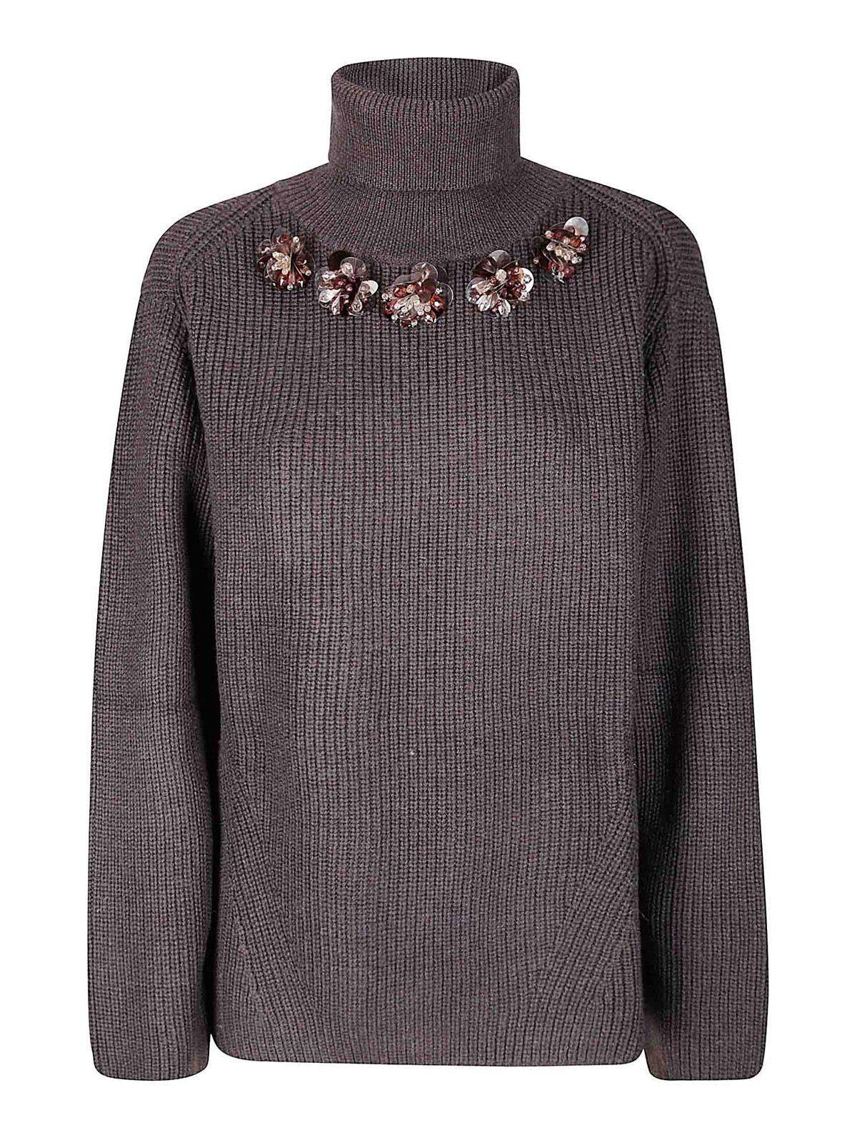 P.a.r.o.s.h Parosh Turtle Neck Embroidered In Black