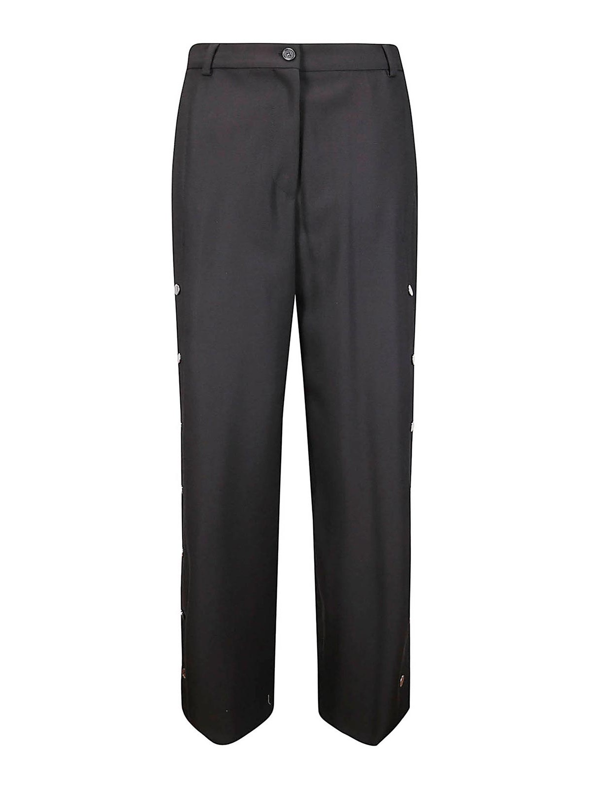 Sportmax Elegant Tailored Pants With Side Slits And Signature Snap Buttons In Black