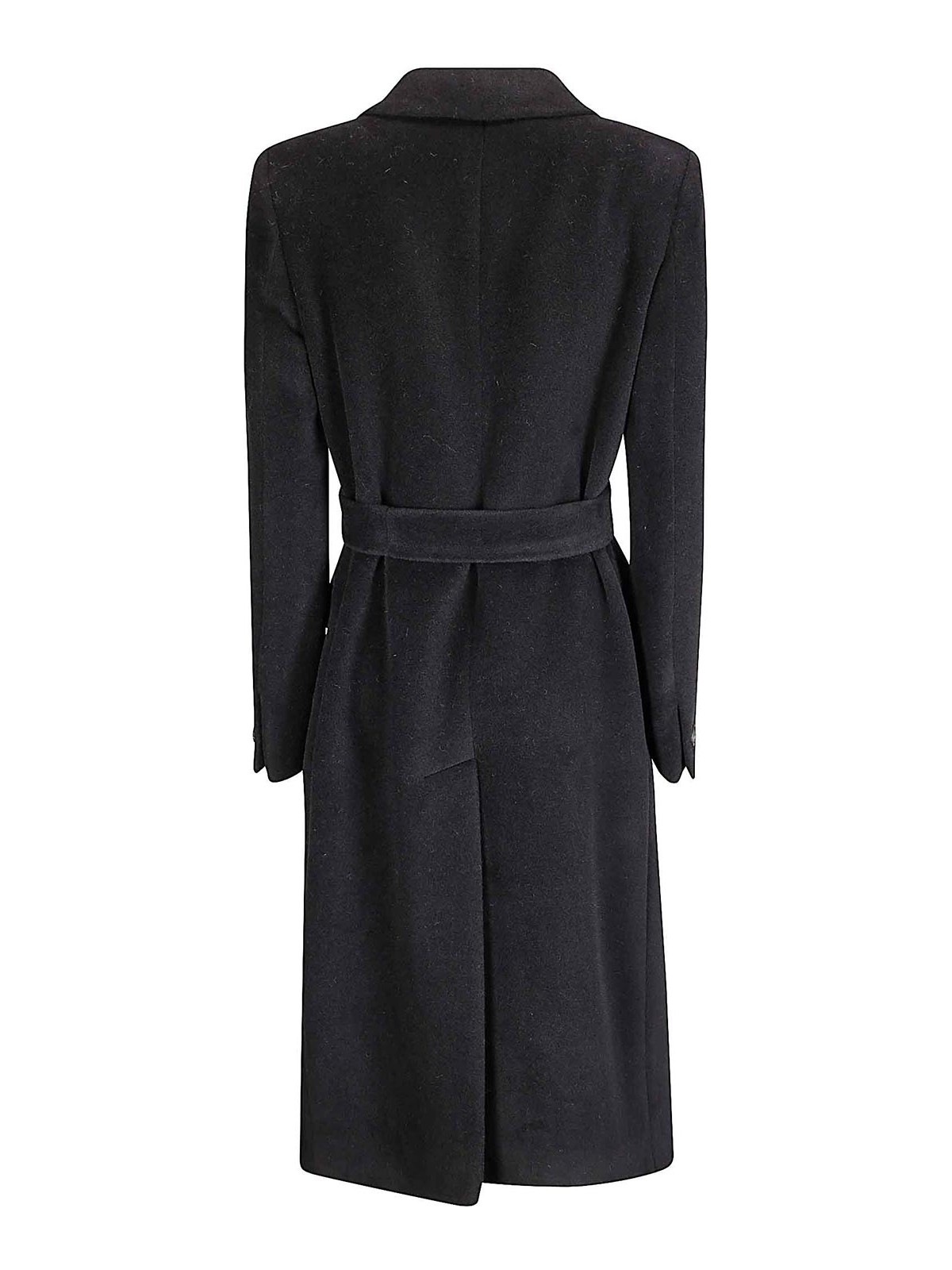 Tagliatore Long Belted Double-breasted Wool Coat In Black