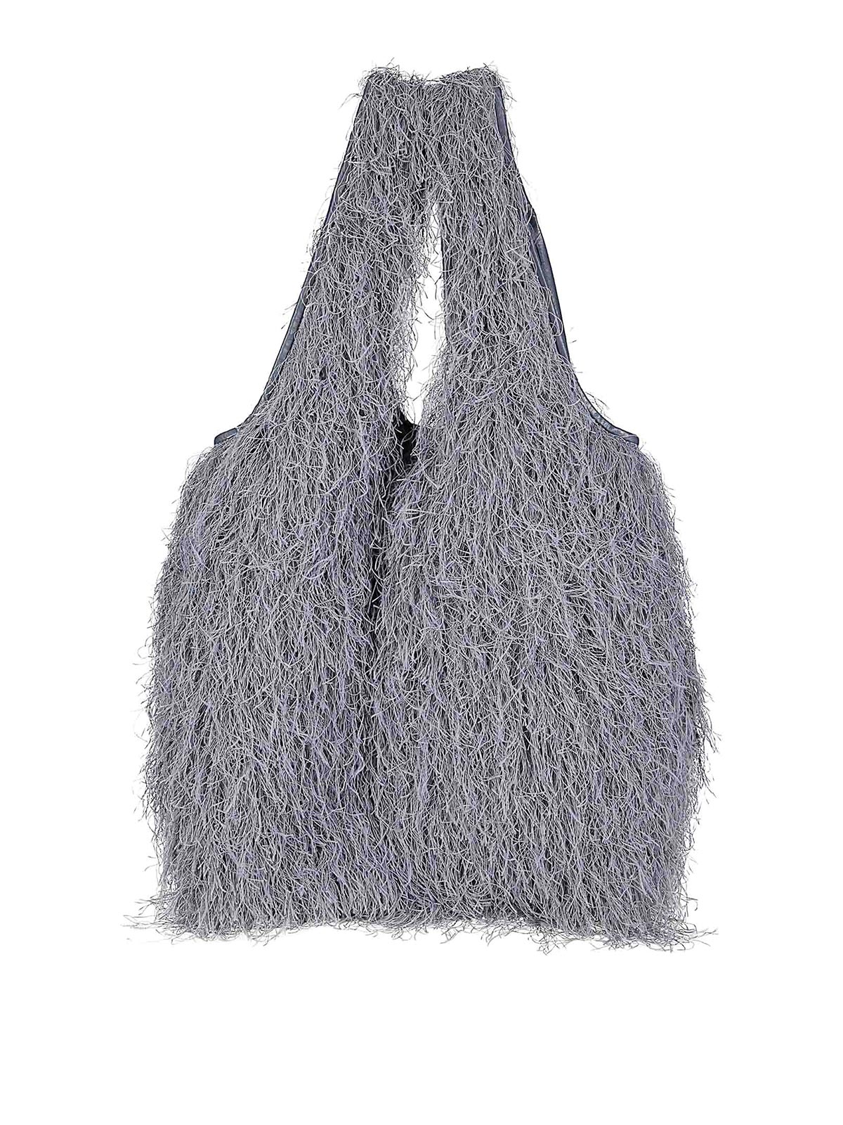 Dries Van Noten Marche Small Fringed Tote Bag In Gray