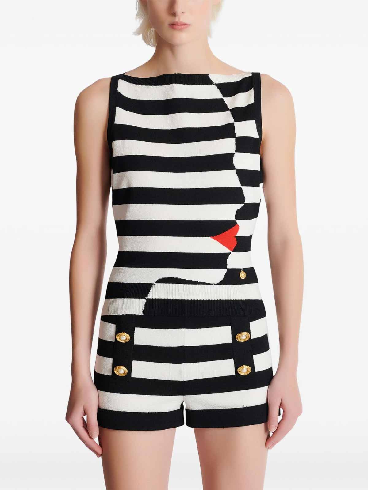 Balmain Face Marinire Knitted Top In Black