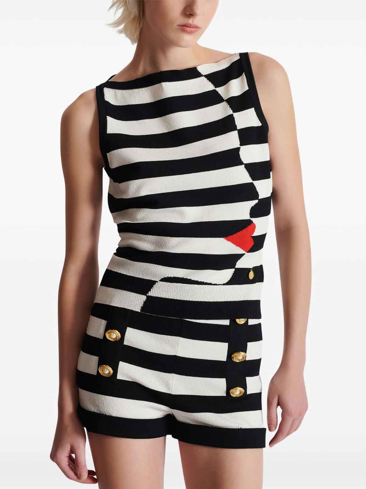 Balmain Face Marinire Knitted Top In Black