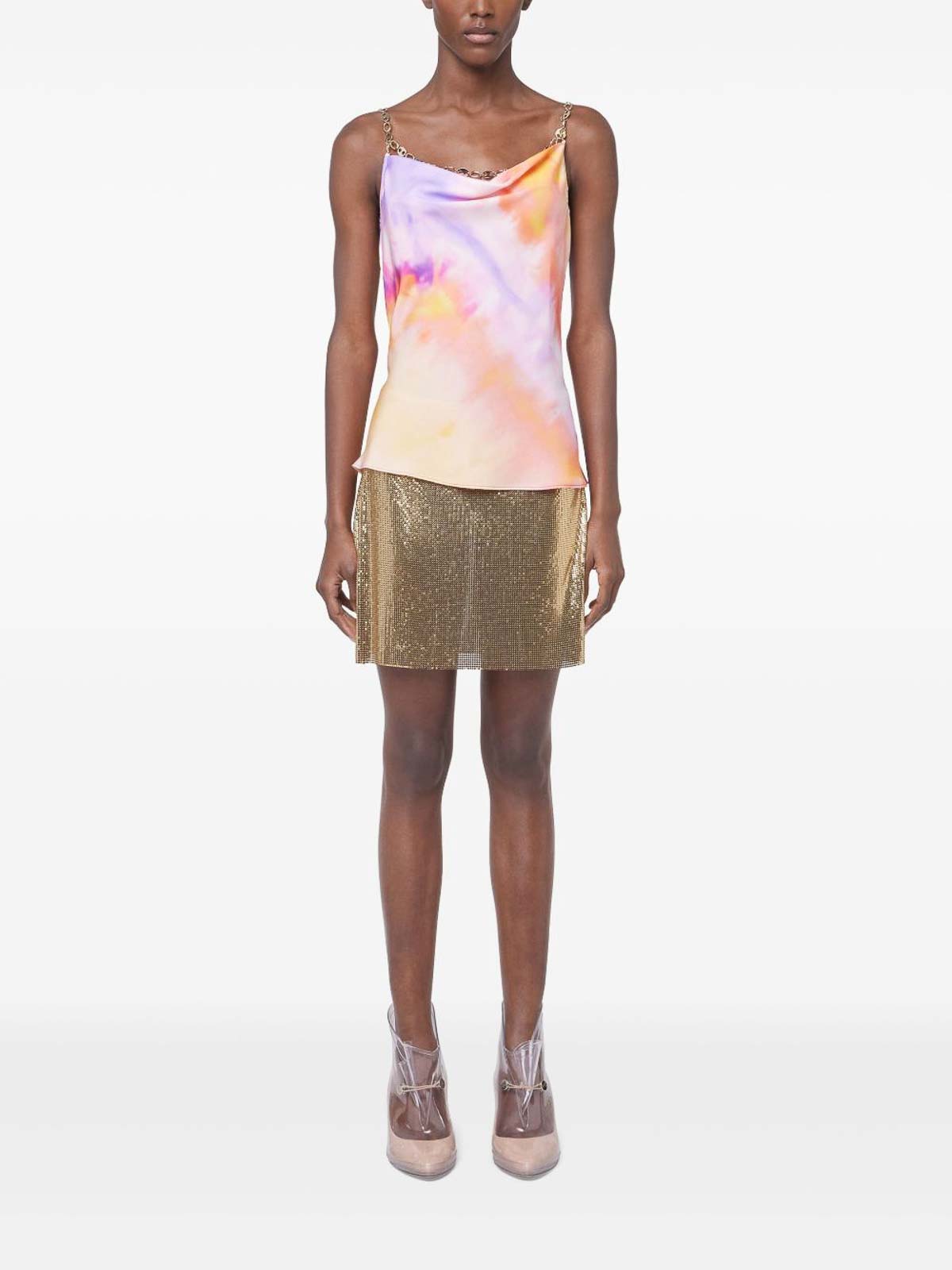 Rabanne Printed Satin Top In Orange