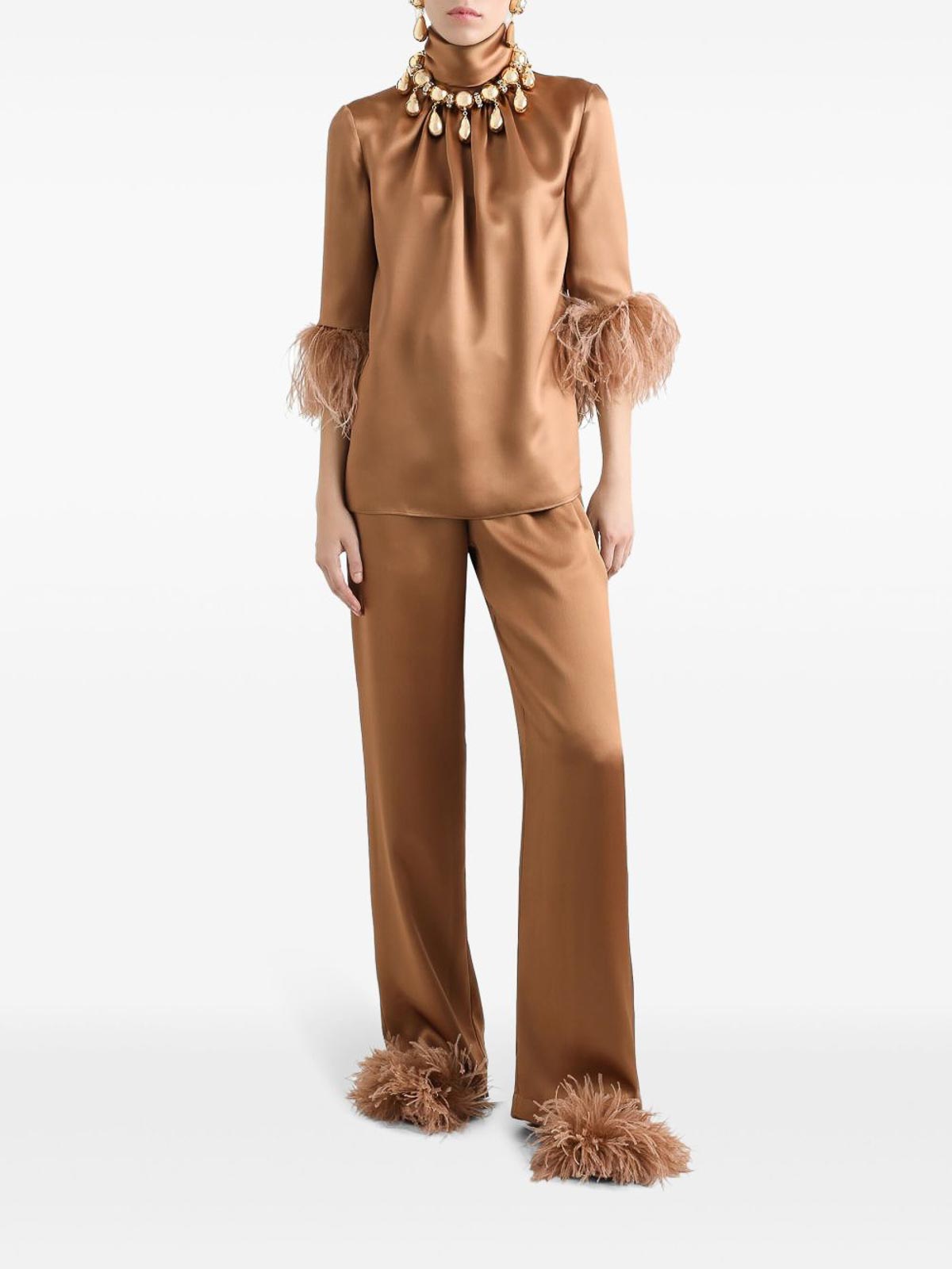 Dolce & Gabbana Double Silk Satin Pajama Pants In Brown