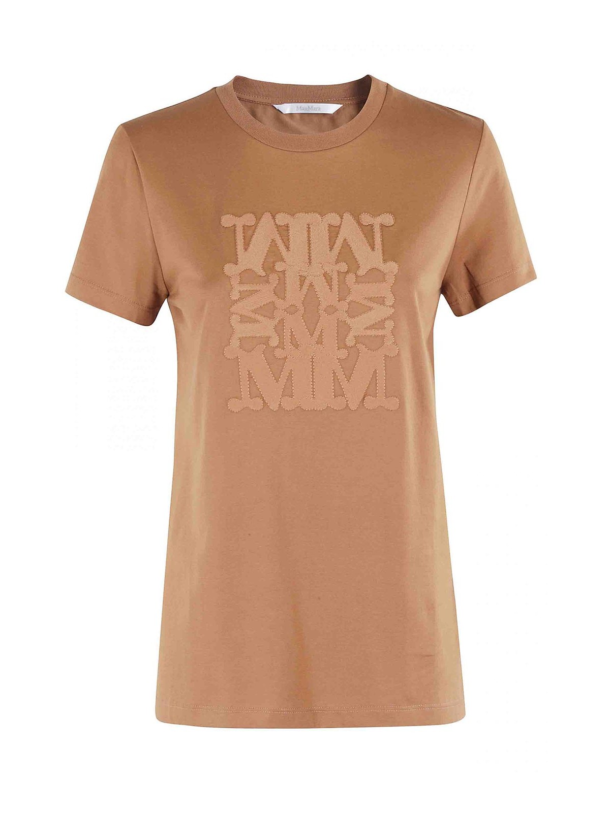 Max Mara Cotton T-shirt With Embroidery In Brown