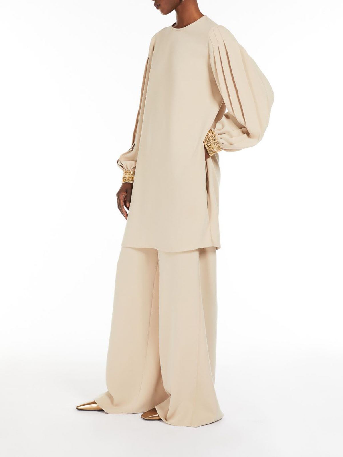 Max Mara Ramadam Cady Blouse With Pleated Sleeves In Neutral