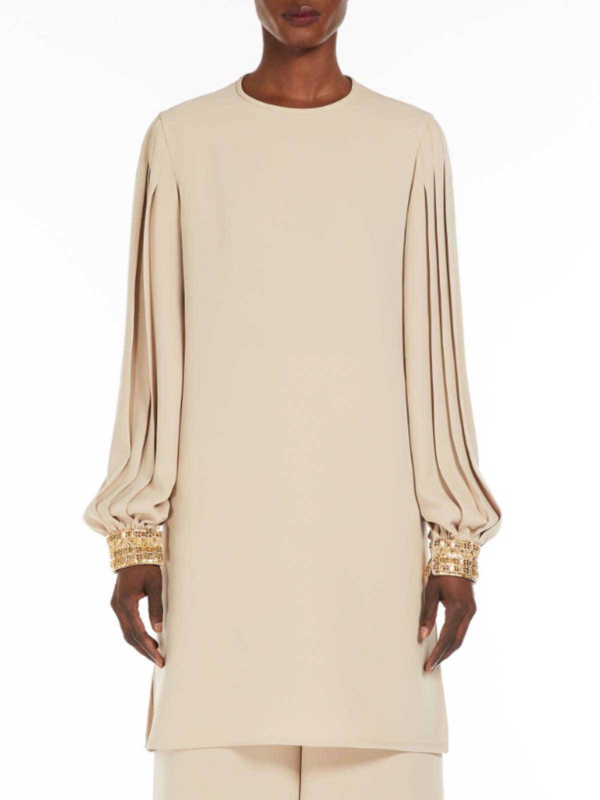 Max Mara Ramadam Cady Blouse With Pleated Sleeves In Neutral