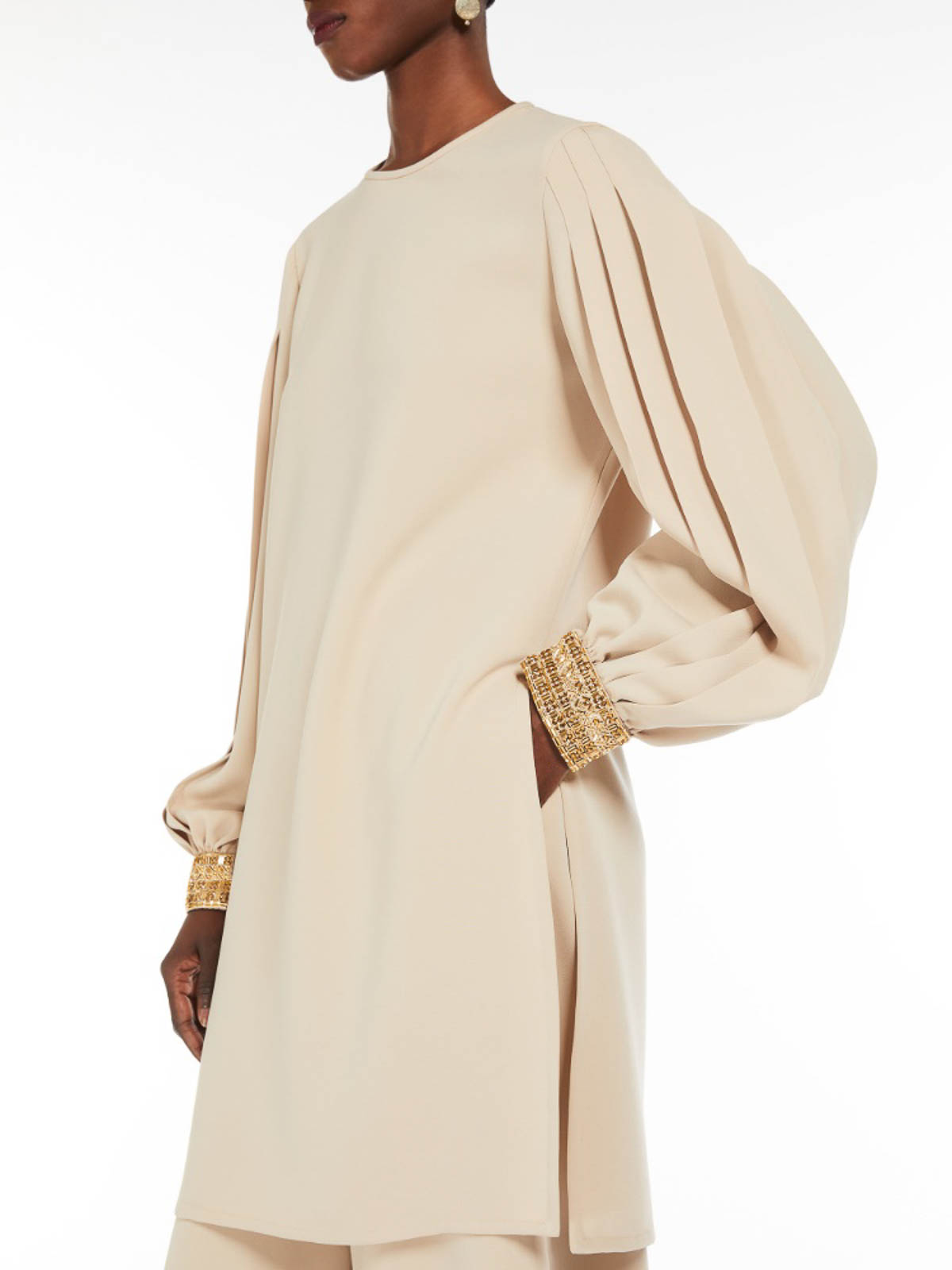 Max Mara Ramadam  Cady Blouse With Pleated Sleeves In Neutral