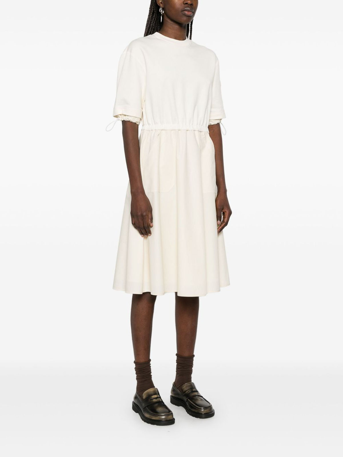 Moncler Cotton Midi Dress In Neutral