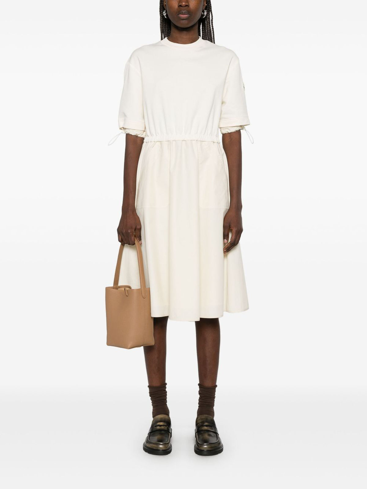 Moncler Cotton Midi Dress In Neutral