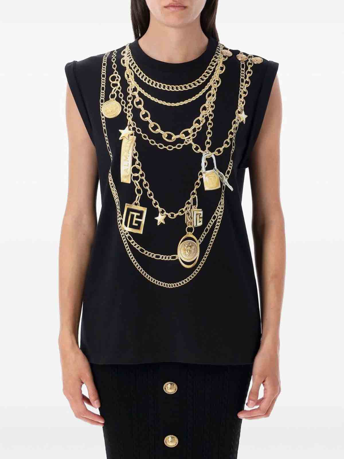 Balmain Tank Top With Collier Print In Black