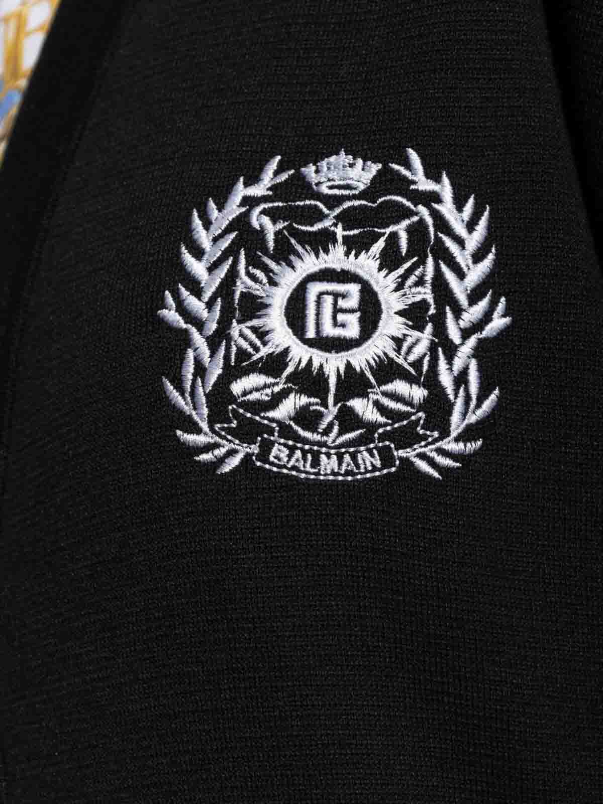 Balmain Cardigan Sweater With Silk Embroidery In Black