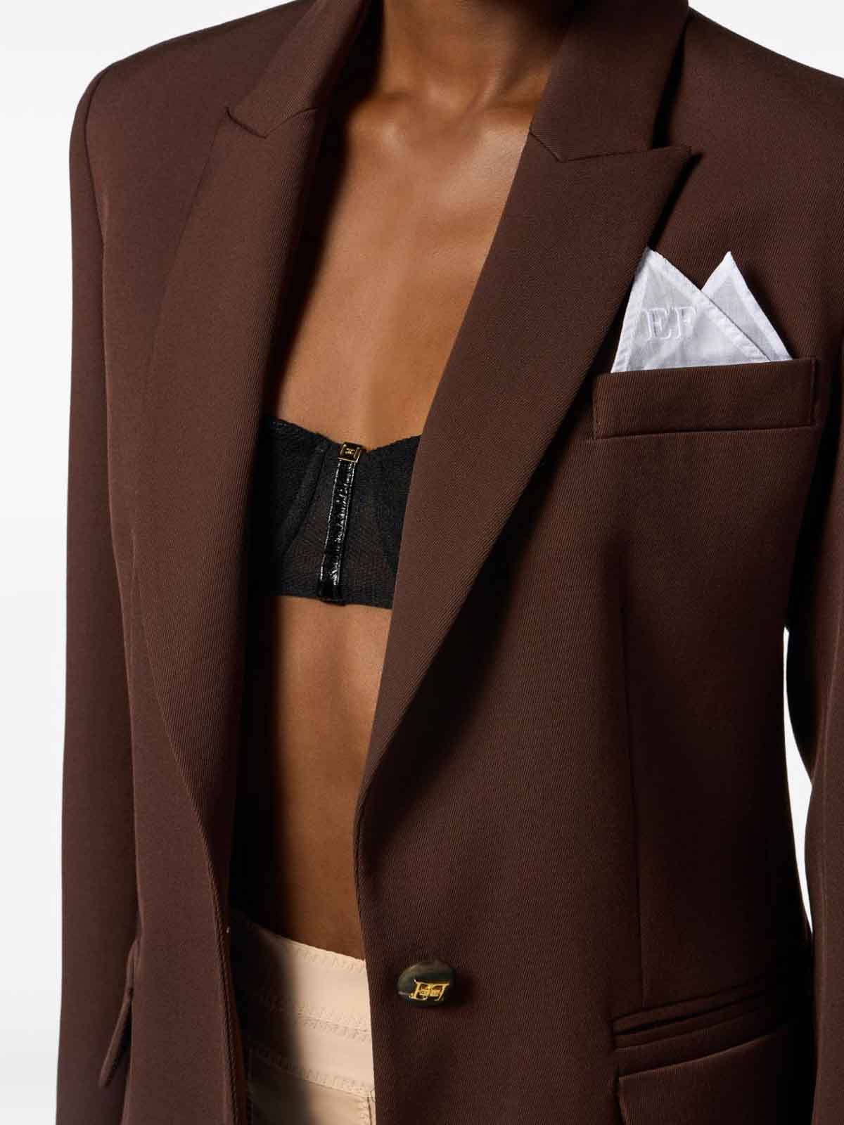 Elisabetta Franchi Cotton Gabardine Jacket In Brown
