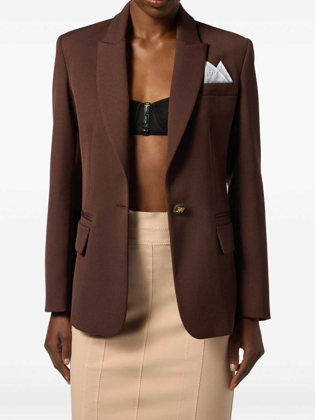 Elisabetta Franchi Cotton Gabardine Jacket In Brown