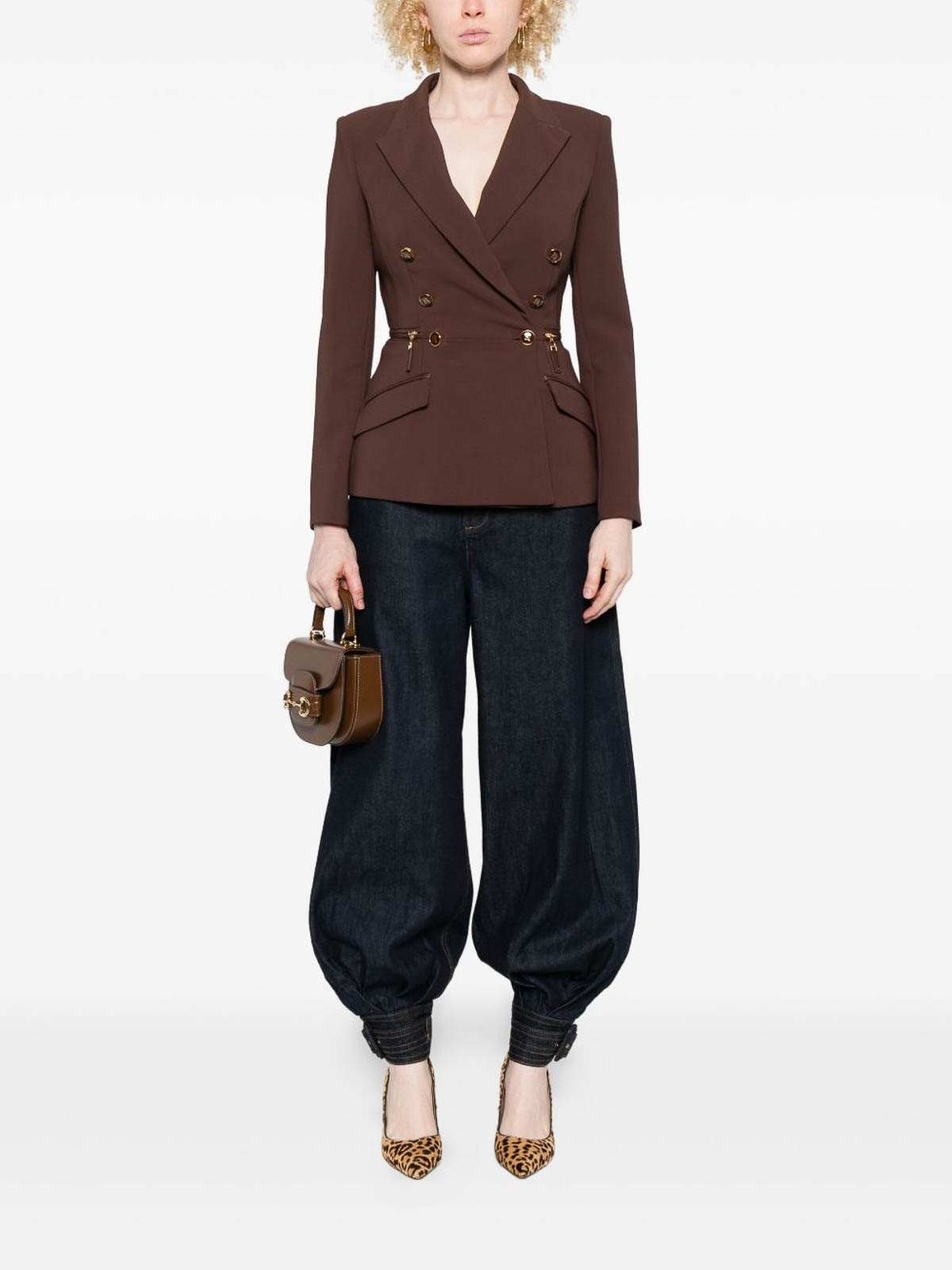 Elisabetta Franchi Lightweight Crepe Jacket With Zip Details By In Brown