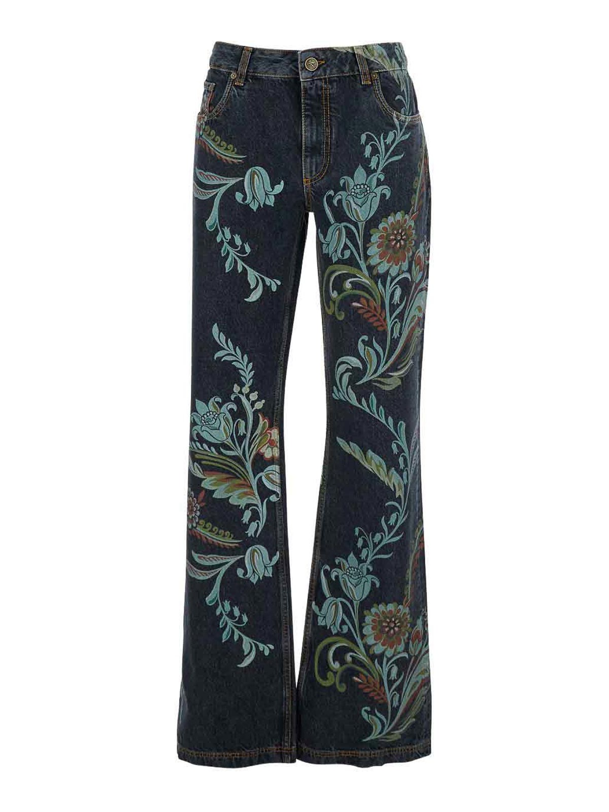 Etro Flower Print Flared Jeans In Blue