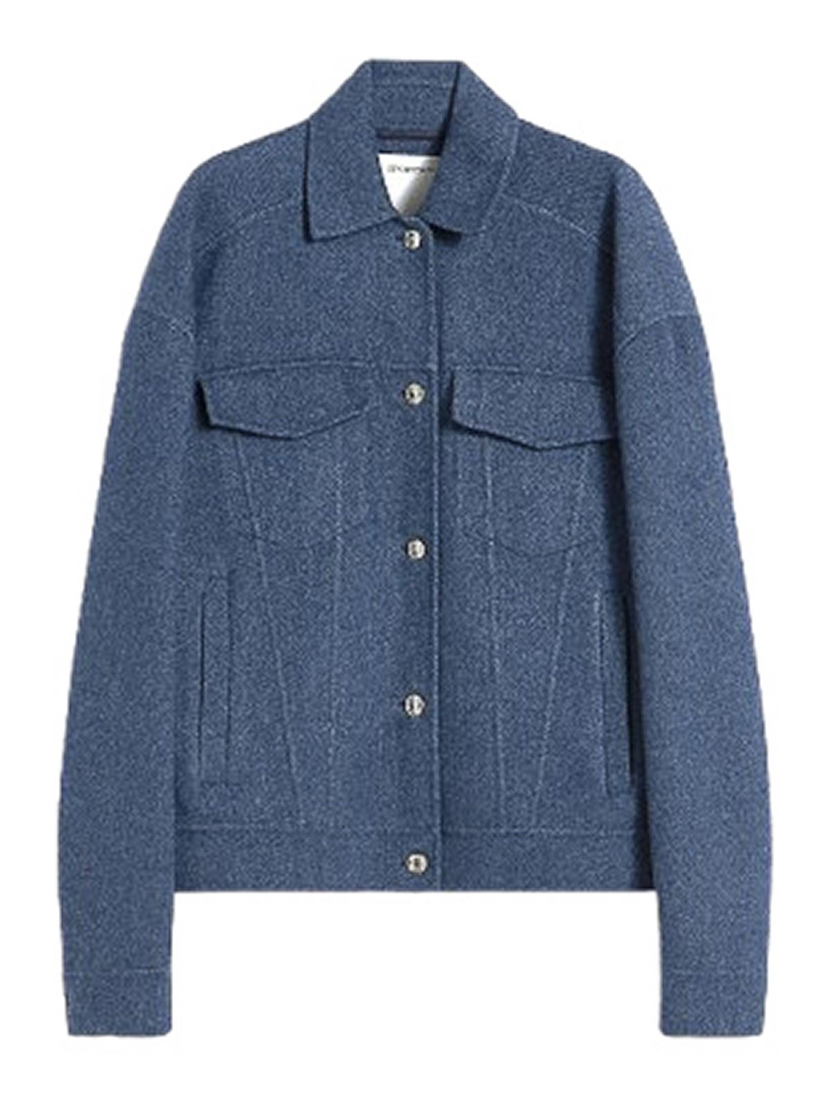 Sportmax Oversized Virgin Wool Jacket Pockets In Blue