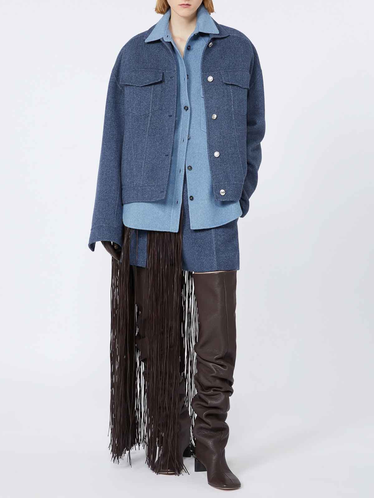 Sportmax Oversized Virgin Wool Jacket Pockets In Blue